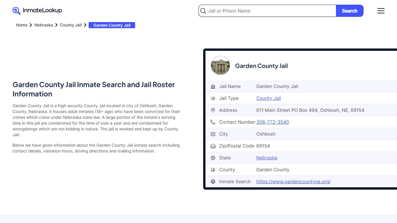 Garden County Jail Inmate Search - Oshkosh Nebraska - Inmate Lookup