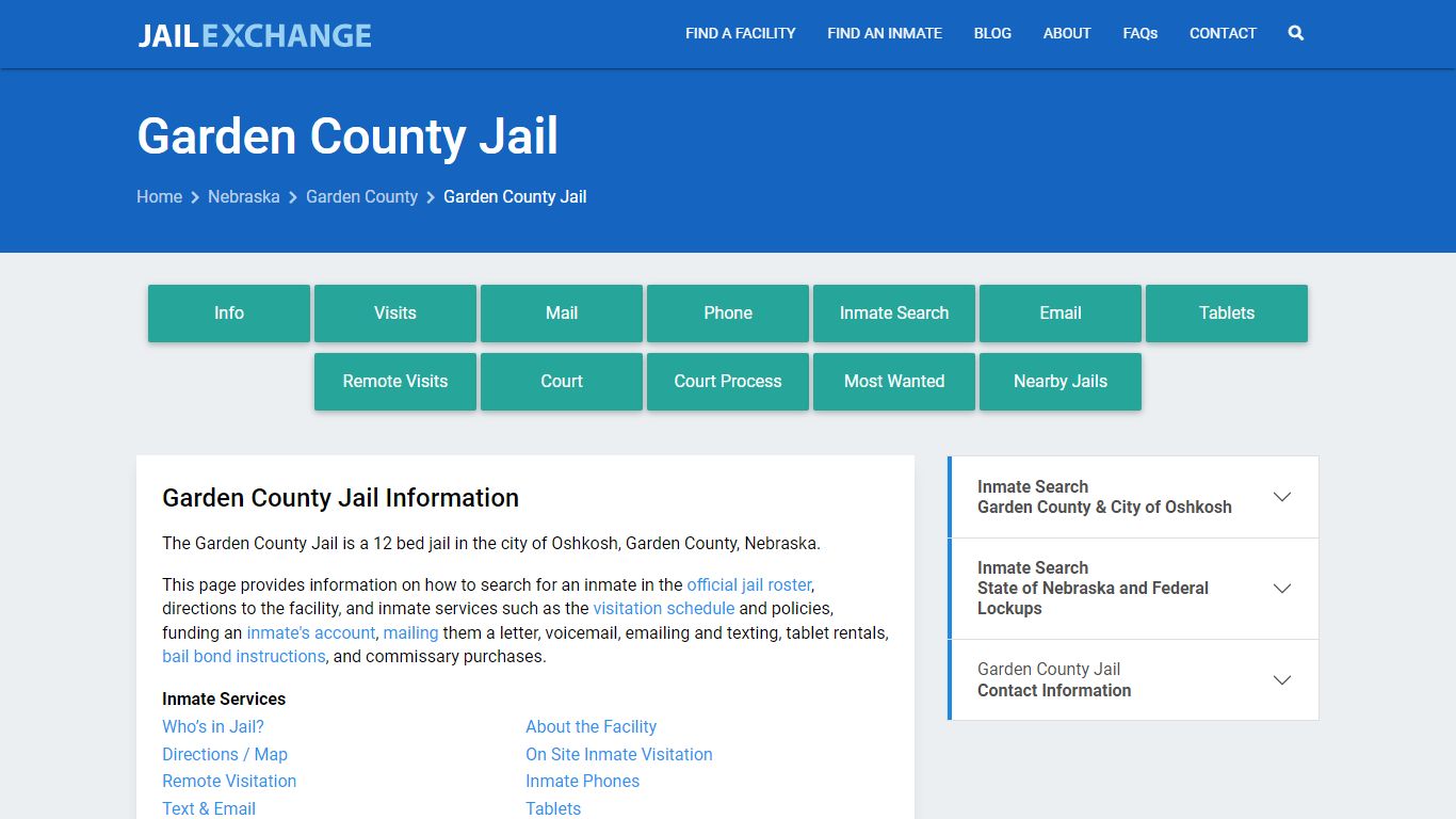 Garden County Jail, NE Inmate Search, Information