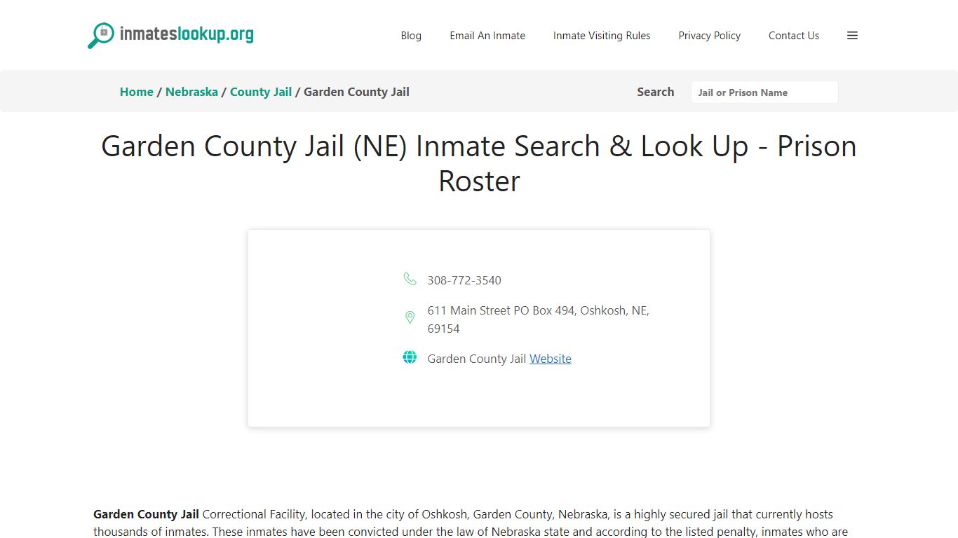 Garden County Jail (NE) Inmate Search & Look Up - Prison Roster